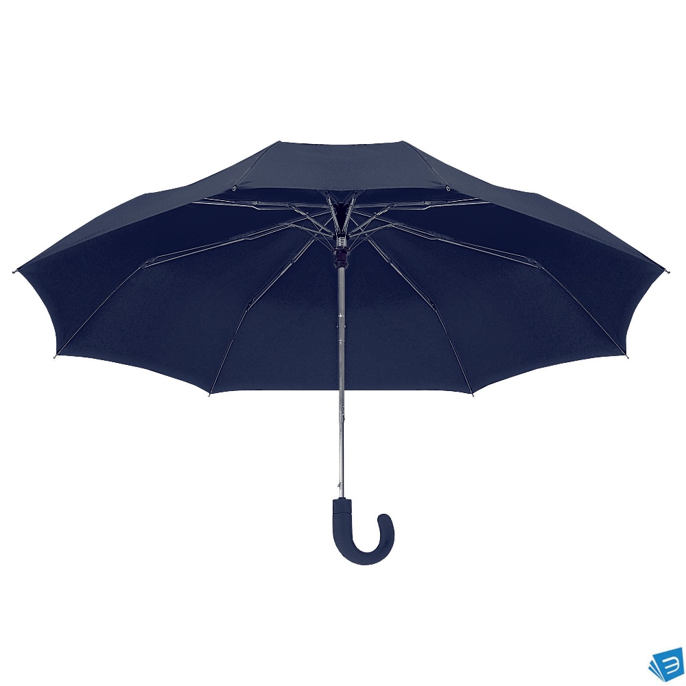 Mini ombrello automatico con manico curvo gommato e astuccio in tinta