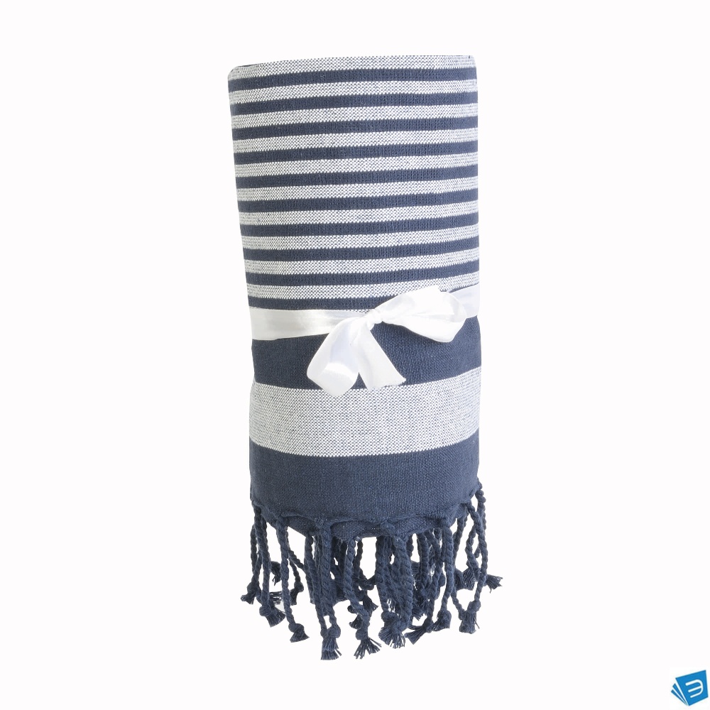 Telo mare/pareo stile Fouta 100% cotone 580gr con lato in spugna e frange, 90x160 cm