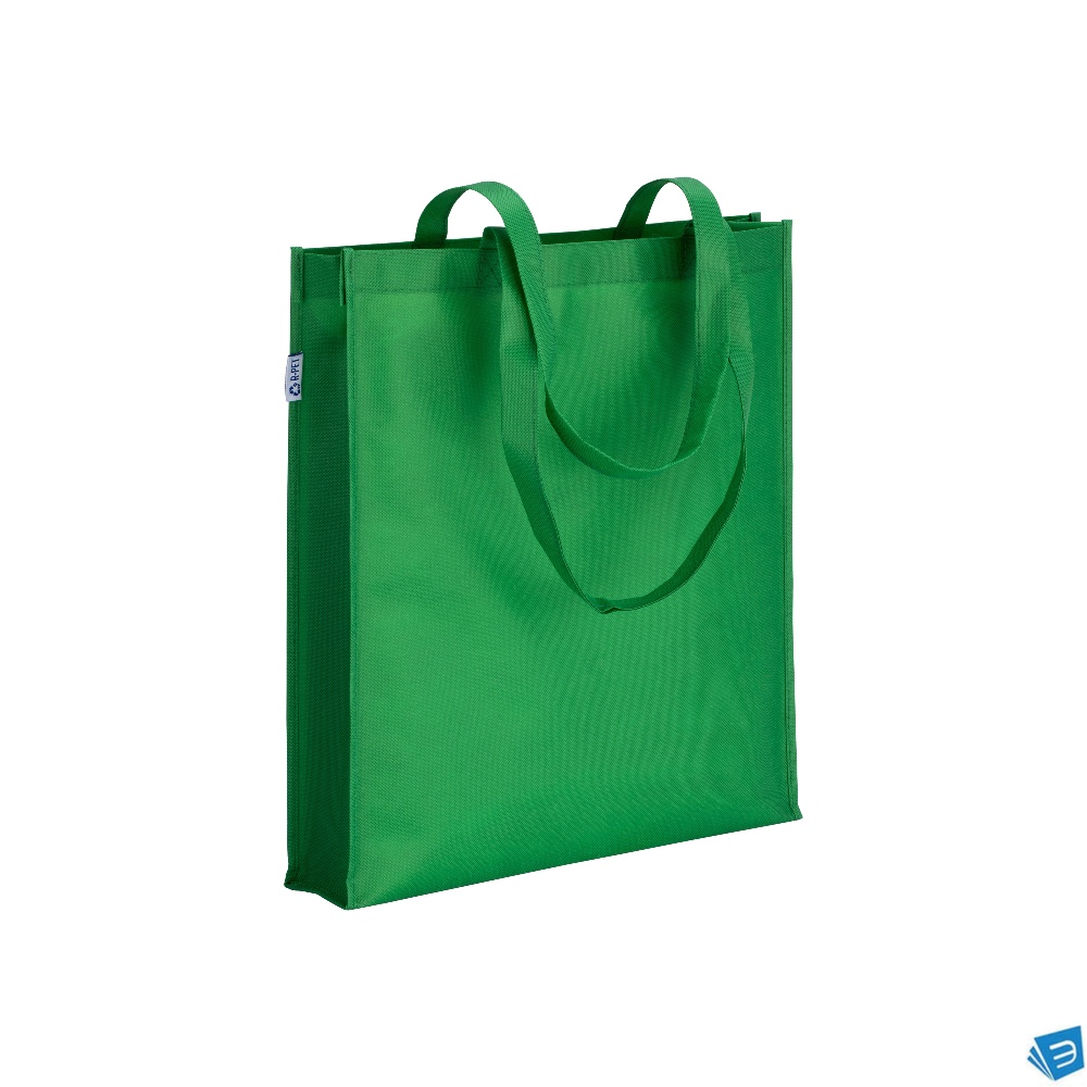 Shopper in R-pet 80 g/m2 con soffietto e manici lunghi