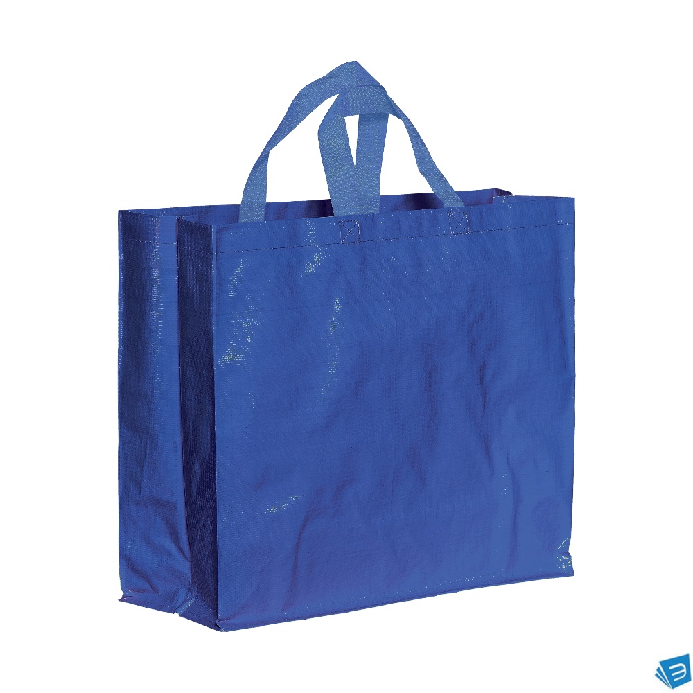 Shopper in PP  riciclato laminato 120g/m2, manici corti e soffietto